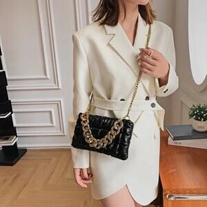 Black Quilted Slouchy Chains Crossbody Bag